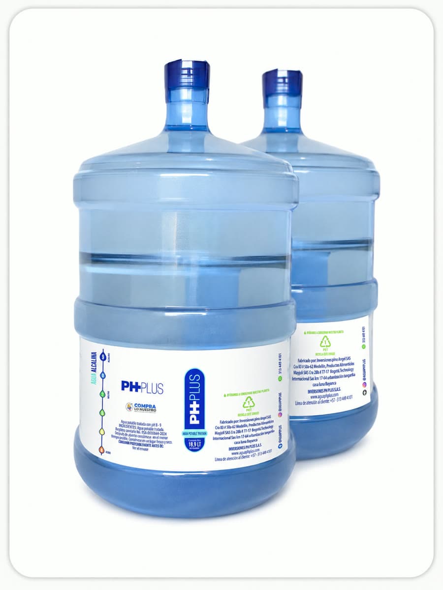 Dos recargas de botellón PH PLUS de 19 litros